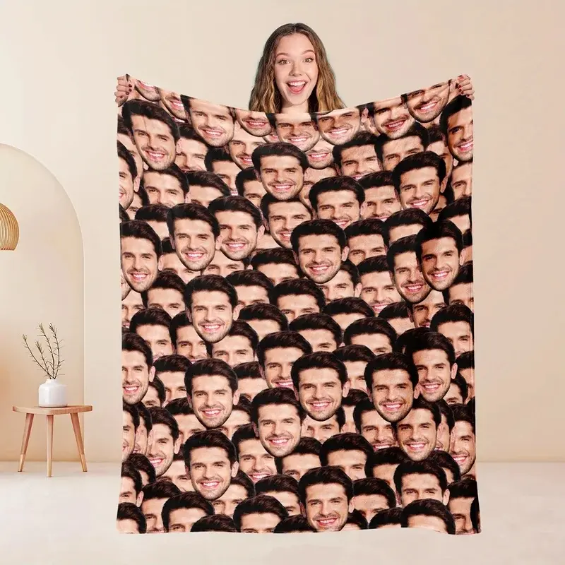 Personalized customized photo blanket - head photo,suitable for office use,camping,travel,birthday and Halloween,wedding gifts