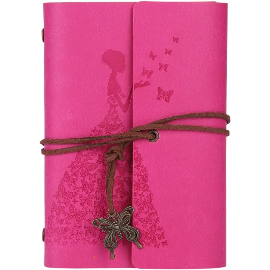 Butterfly  Leather Journal Notebook Refillable Diary Sketchbook Spiral Bound Notebook with Unlined Blank Pages Travel Journal Writing Notepad Gifts for Teens Girls Boys Students