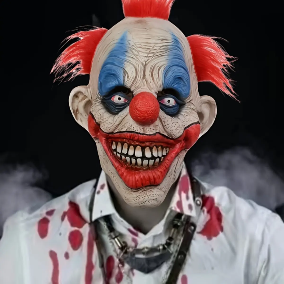 1 Piece Halloween Evil Clown Mask Creepy Full Face Latex Costume Accessory Yellow Teeth Design Cosplay Prop Spooky Haunted House Party Supplies Universal Adult Masquerade Decoration Gear
