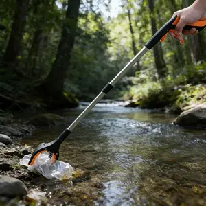 Foldable extra-long reacher grabber with rotating jaws and strong magnet. Perfect for the elderly and people with limited mobility. It helps pick up keys, trash, books and other items. A practical household tool for indoor, outdoor and daily use.