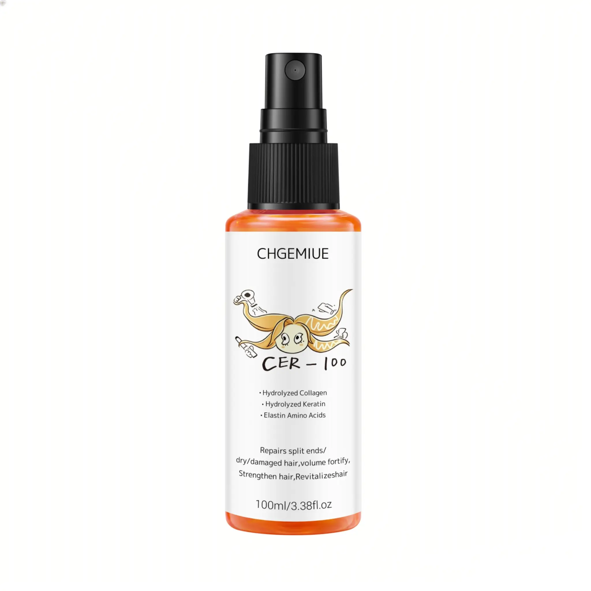Cer-100 Collagen Spray, Hyaluronic Acid, Elastin, Amino Acids, Repair Dry Damaged Hair, Anti-Frizz, Smooths Knots, Enhances Shine, Daily Heat Protection, Heat Protectant
