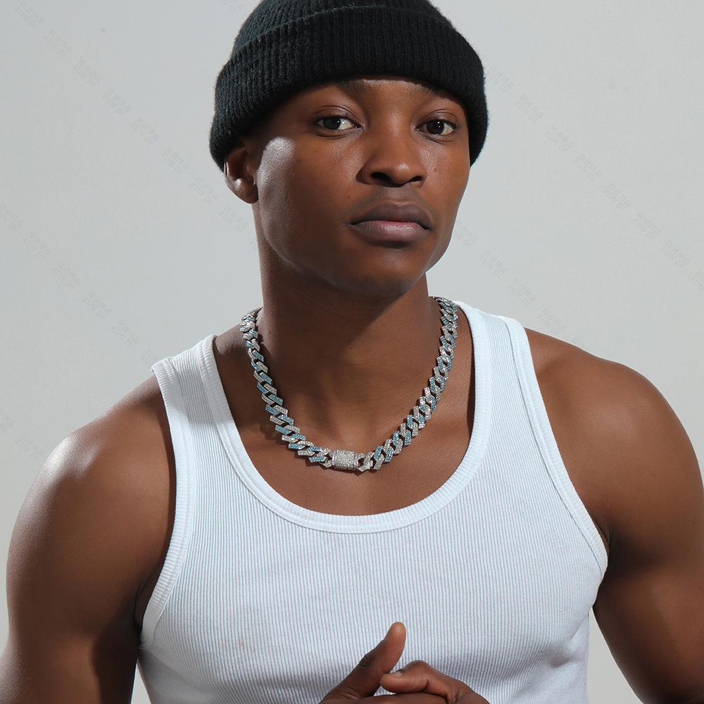 Classic Fashion Trend Men's Necklace 15mm Exaggerated Diamond Geometric Trendy Hip-hop Jewelry Large Gold Chain