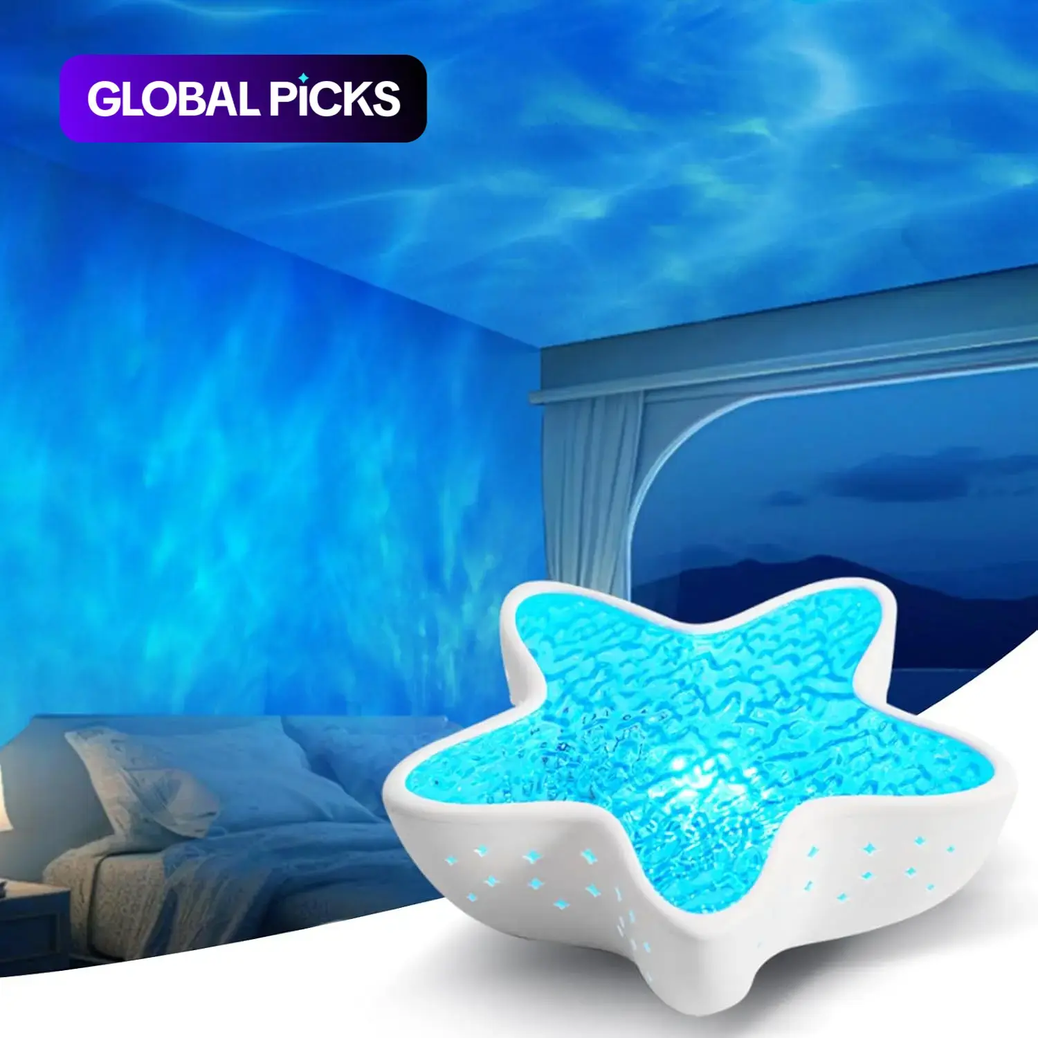 Starfish 7-Color Ocean Wave Projector Lamp, Planetarium Star and Space Projector, Starry Projector, Cute Room Decor and Romantic Gift for Family and Friends #GLOBAL PICKS