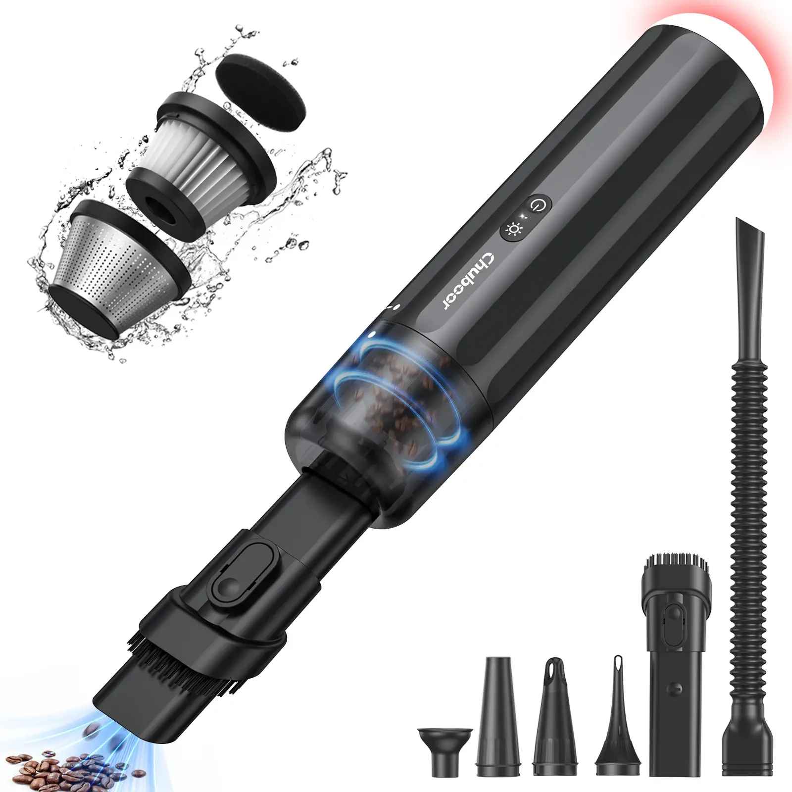 Chuboor Wireless Car Vacuum Cleaner - 13000Pa Unbeatable Suction ABS Plastic Canister, Built-In Batteries, Detachable Bin, Handheld Leather & Surface Cleaner for Cars & Trucks, Portable Rechargeable Tool
