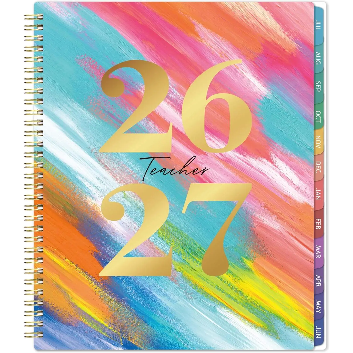 Teacher Planner 2026-2027 - 2026-2027 Weekly & Monthly Lesson Plan Book with Colorful Tabs, July 2026 - June 2027, 9" x 11", Academic Planner 2026-2027 with -Wire Binding for Teachers - Watercolor