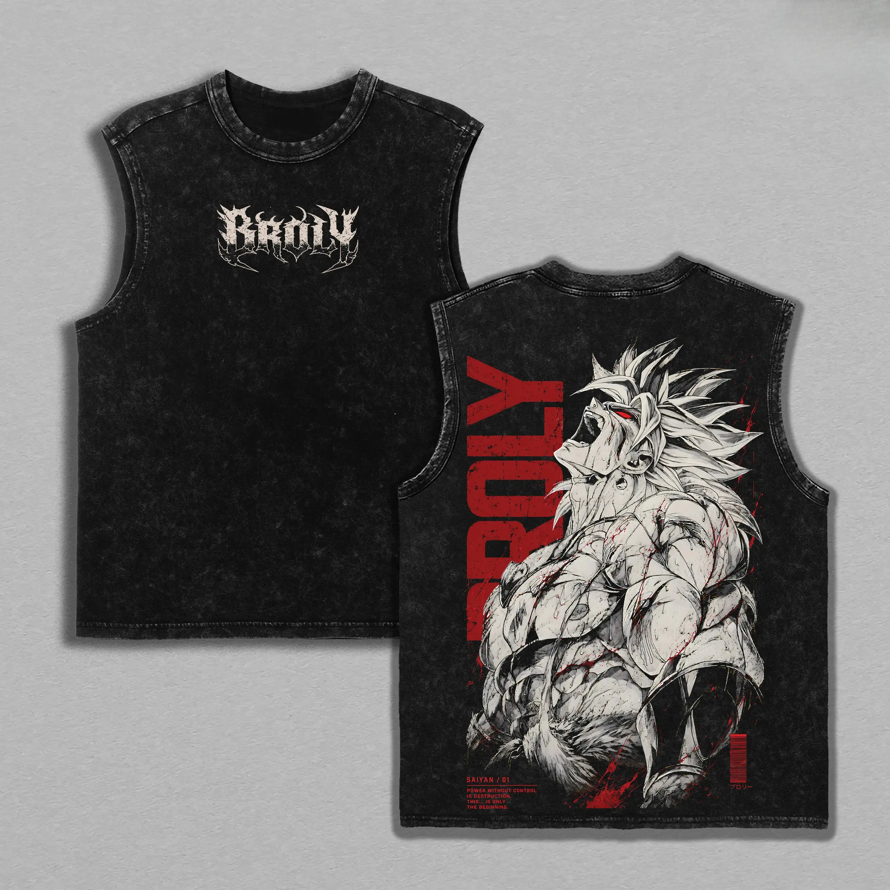 [Tank Top] Broly DBZ Washed Tank Top – SuperSaiyan Berserker Anime Graphic Double Printed Menswear Heavy Cotton Unisex Oversized Vintage Battle Beast Edition, Streetwear Gym Edition  Version gift