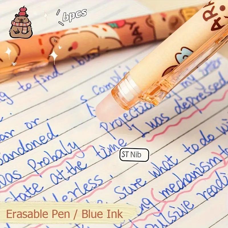 Cartoon Bear Design Erasable Gel Pen (6 Counts/set), Cute Blue Ink Smooth Writing Pen with Box Gift Pen, Writing Stationery for School & Office & Home