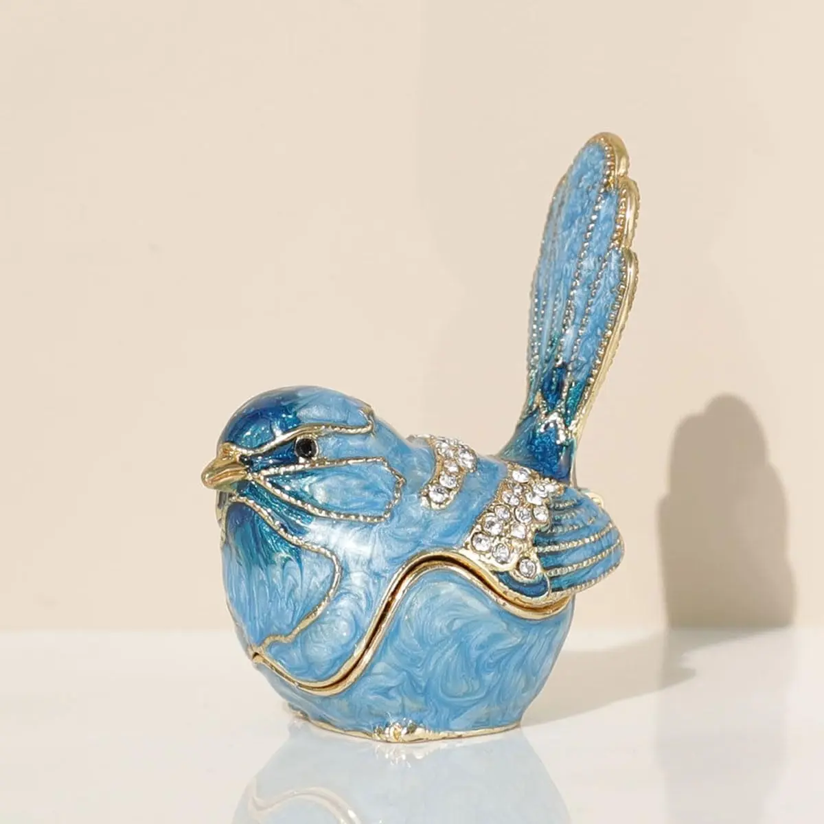 Exquisite Hand - Painted Enamel Blue Bird Trinket Box Hinged Rhinestone - Adorned Mini  Organizer for Rings & Necklaces, Ideal Classical  Decor & Collectible  (Trinket Box-B)