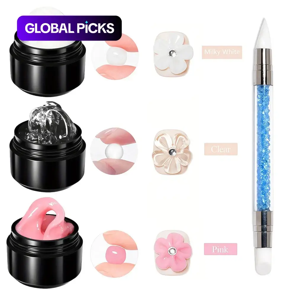 OsNailmall 4pcs 10ml Non-Stick Solid Gel Nail Polish Set with Double-Headed Pen, 3D Non Sticky Polygel Nail Kit for Nail Embossing & Shaping, DIY Nail Art Manicure at Home