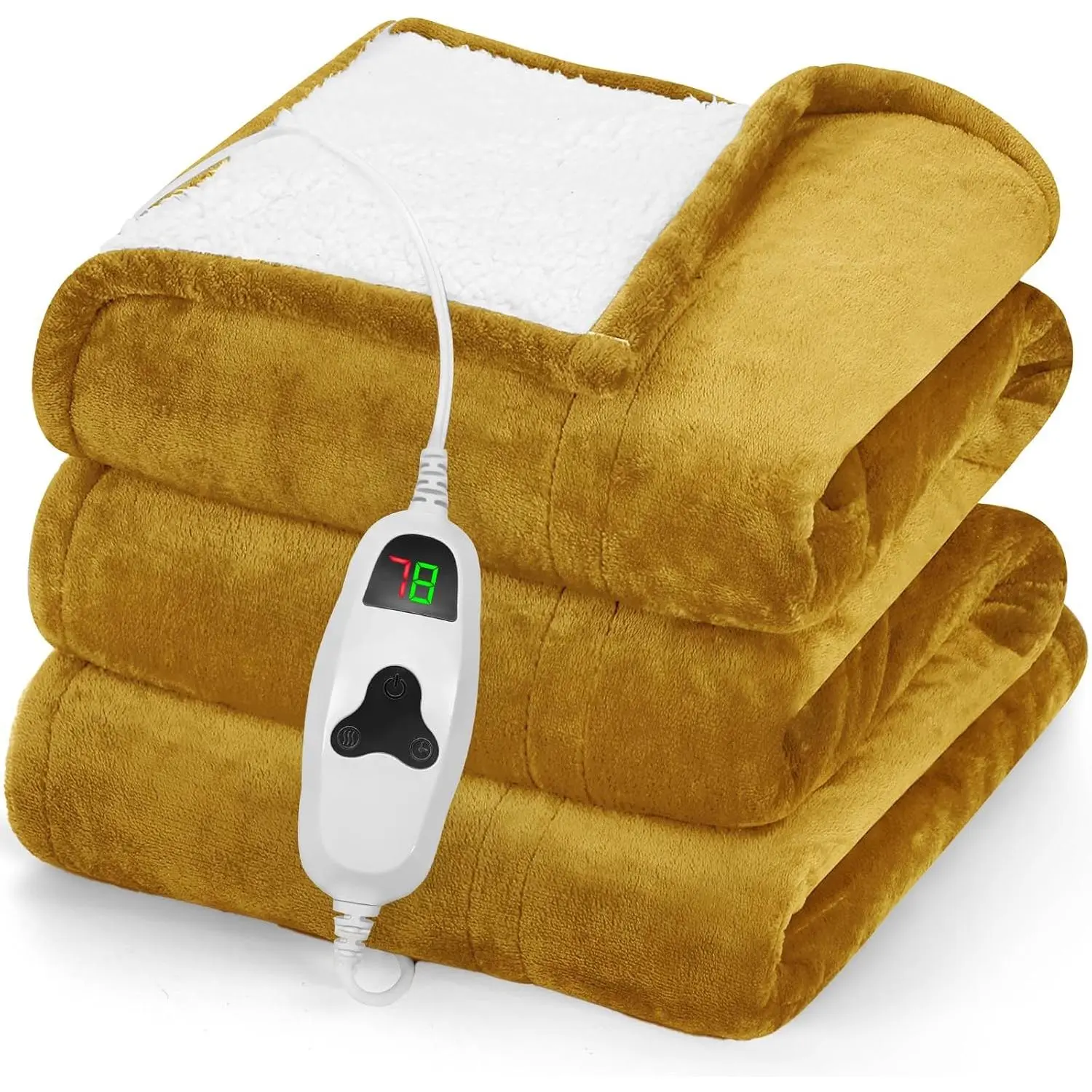 Heated Blanket Electric Throw 50"X60", Heating with 10 Heat 8 Hours Auto-Off, Soft Flannel Warming Gifts for Grandma Seniors Mom,Brownish Yellow