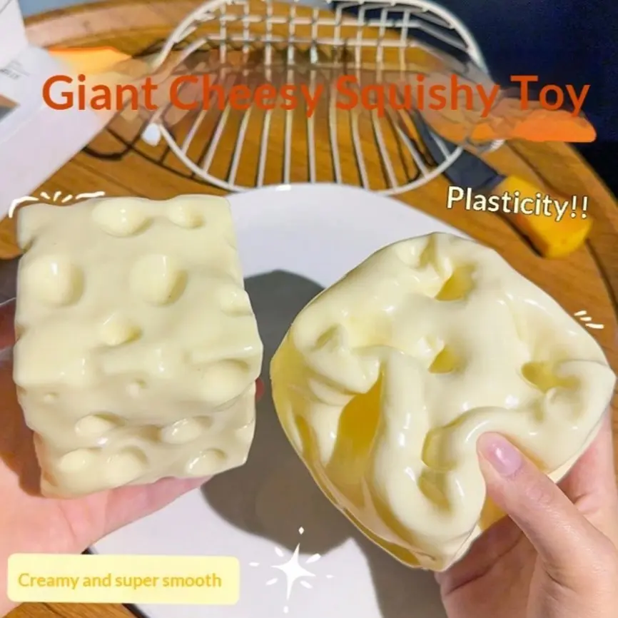Cheese Block Shape Stress Ball, Moldable Giant Cheese Toy, Non-Bouncy Pressure Relief Toy, Soft Comfortable, Ideal Christmas Gift, Cheese Squishy