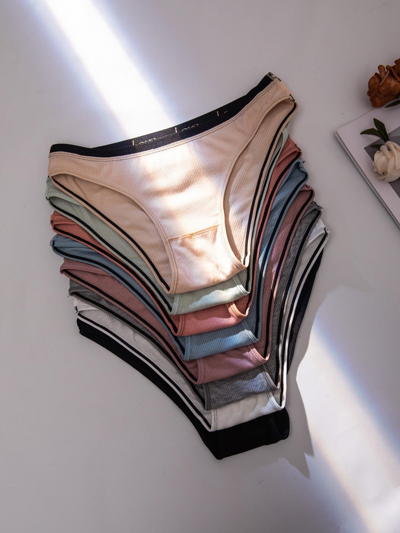 Women's Letter Print Contrast Binding Panty, Regular Fit Lady Soft Comfy Pastel Breathable Knicker for Daily Wear, Women's Comfort Underwear for Fall, Womenswear Panties