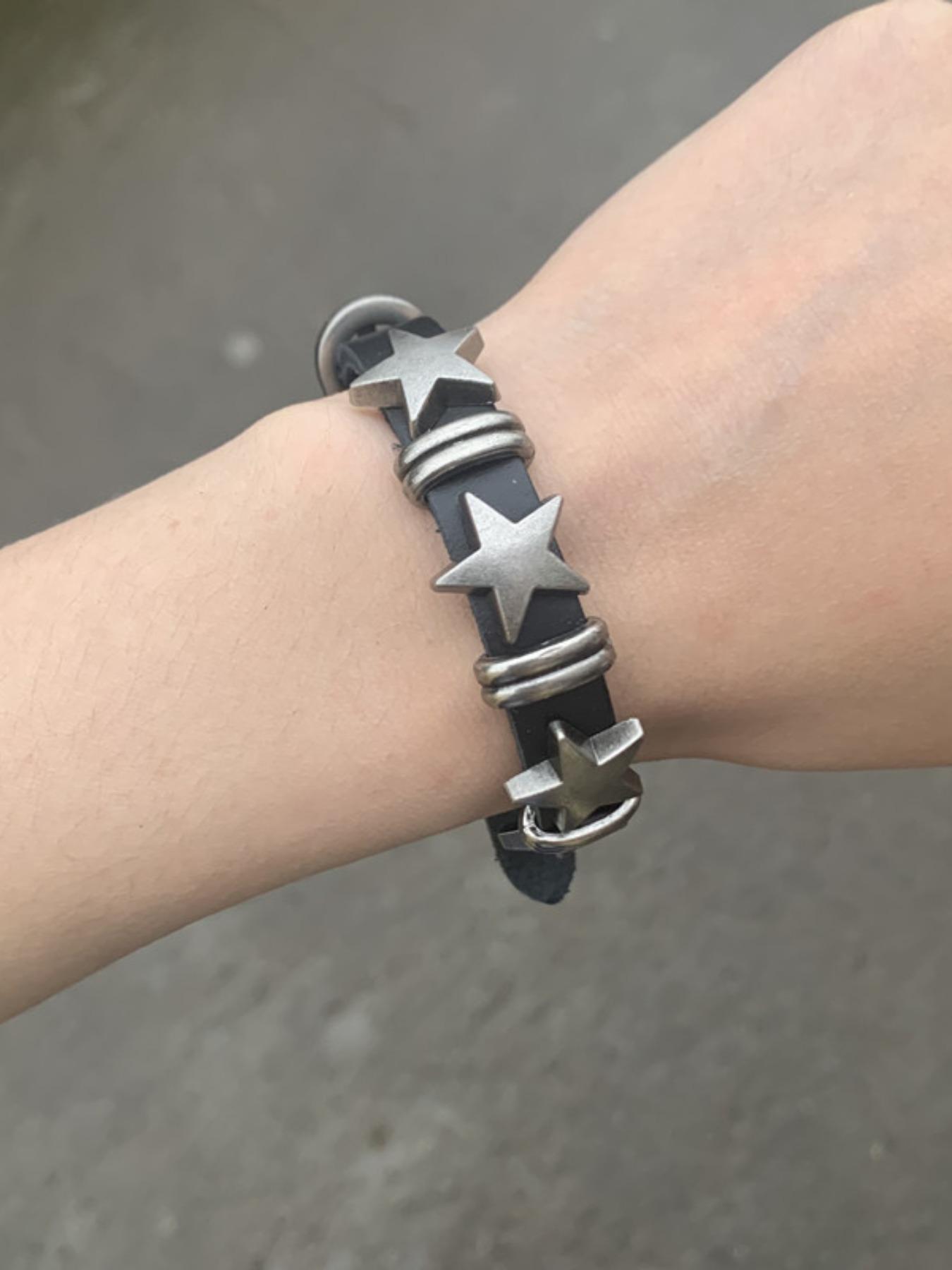 Punk Star Decor Pu Leather Bracelet, Adjustable Fashion Accessories for Both Men & Women for Party, Daily Clothing Decor,  All-match & Exquisite Jewelry
