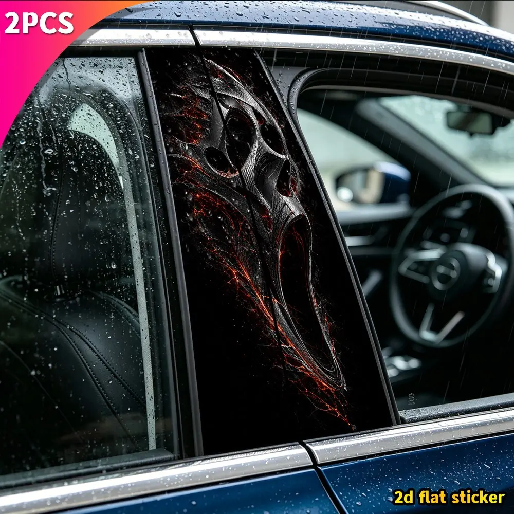 2pcs Dark Flame Texture Abstract Ghost Face Car Stickers, Waterproof Sun-Resistant Self-Adhesive, Scratch Cover, Vinyl Decor for Cars