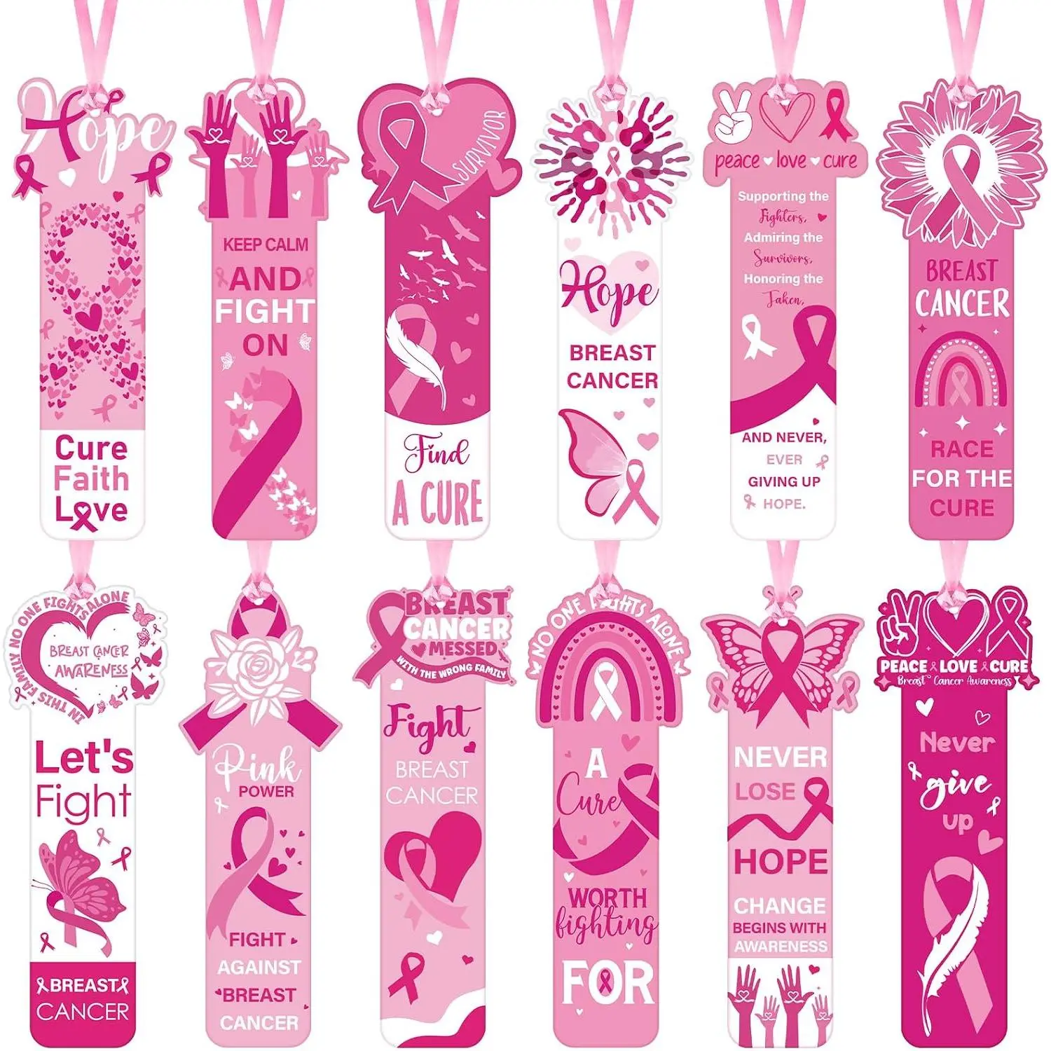 120 count Breast Cancer Awareness Bookmarks Bulk  Ribbon Awareness Bookmarks Gifts Hope Faith Inspiring Strength for Women Party Public Events Breast Cancer Favors Supplies