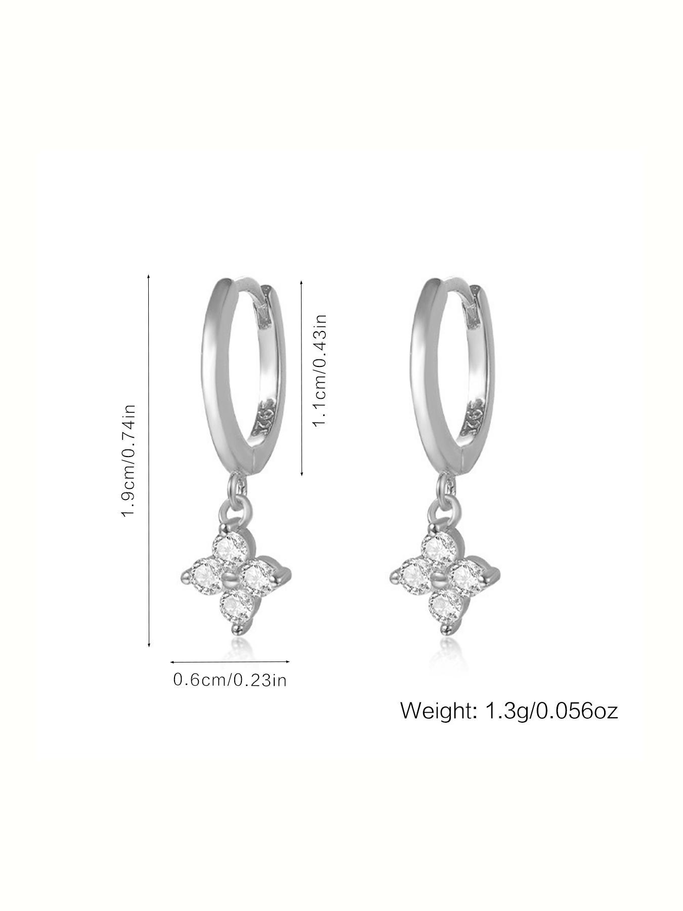 S925 Sterling Silver Four Leaf Clover Rhinestone Design Earrings, Fashionable Earrings for Women, Trendy All-match & Exquisite Jewelry for Birthday Gift