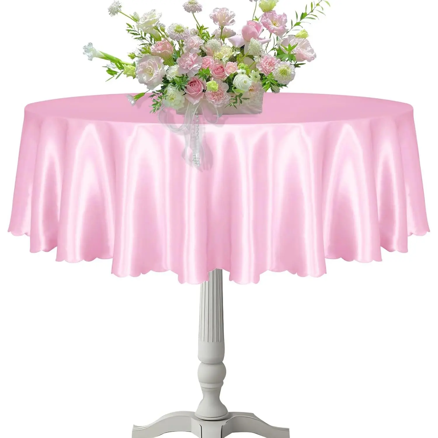 1 Pack 60 Inch / 5ft Round Table Cloth, Light  Overlay Round Satin Table Cover, Silky Satin Dining Tablecloths for Wedding Buffet Parties Banquet Decoration