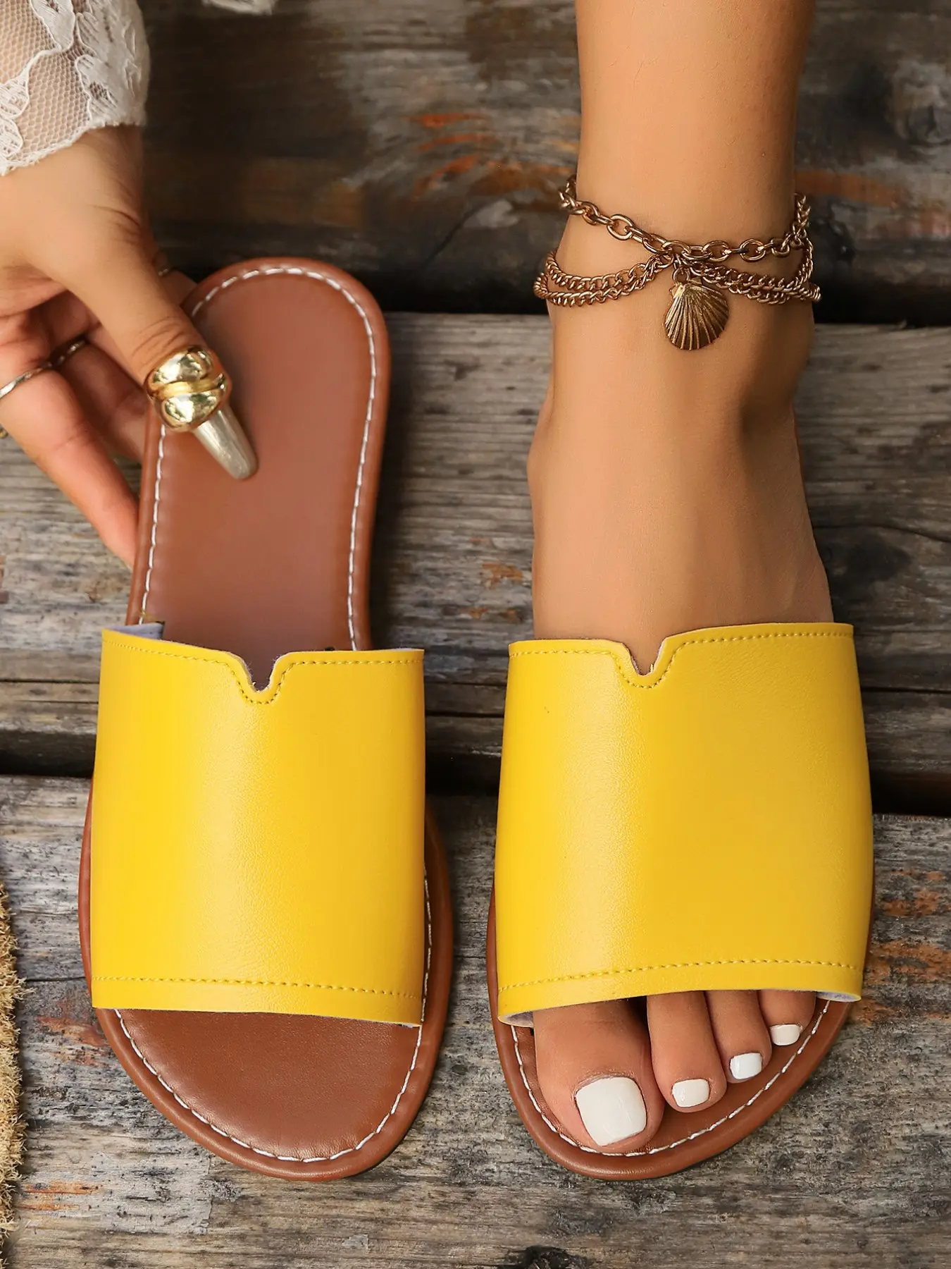 Women's Casual Flat Heel Sandals, Round Toe Open Back Non-Slip Slippers, Outdoor Beach Shoes, Comfortable Summer Footwear, Casual Fashion Footwear