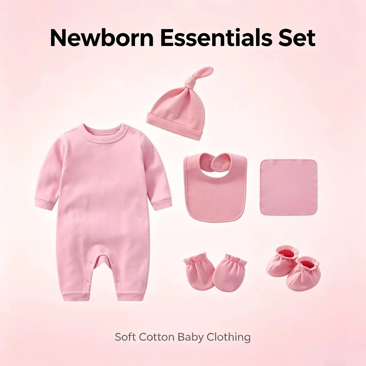 Infant Romper+Burp Cloth+Bib+Mittens+Shoes+Cap Set Breathable Healthy Fabric Tops for Baby