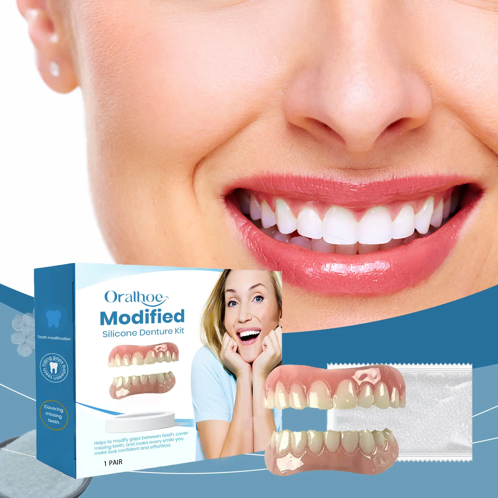 Dental veneers, cosmetic dentures, teeth whitening, gap correction, and dental prosthetics