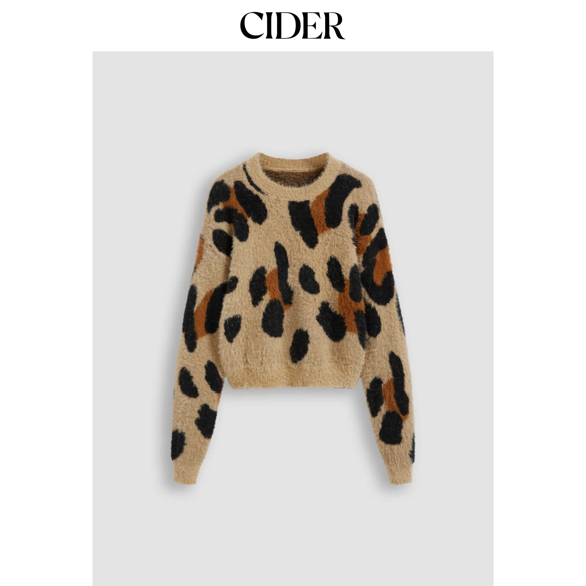 Cider [size 2-10] Knitted Round Neckline Leopard Crop Sweater