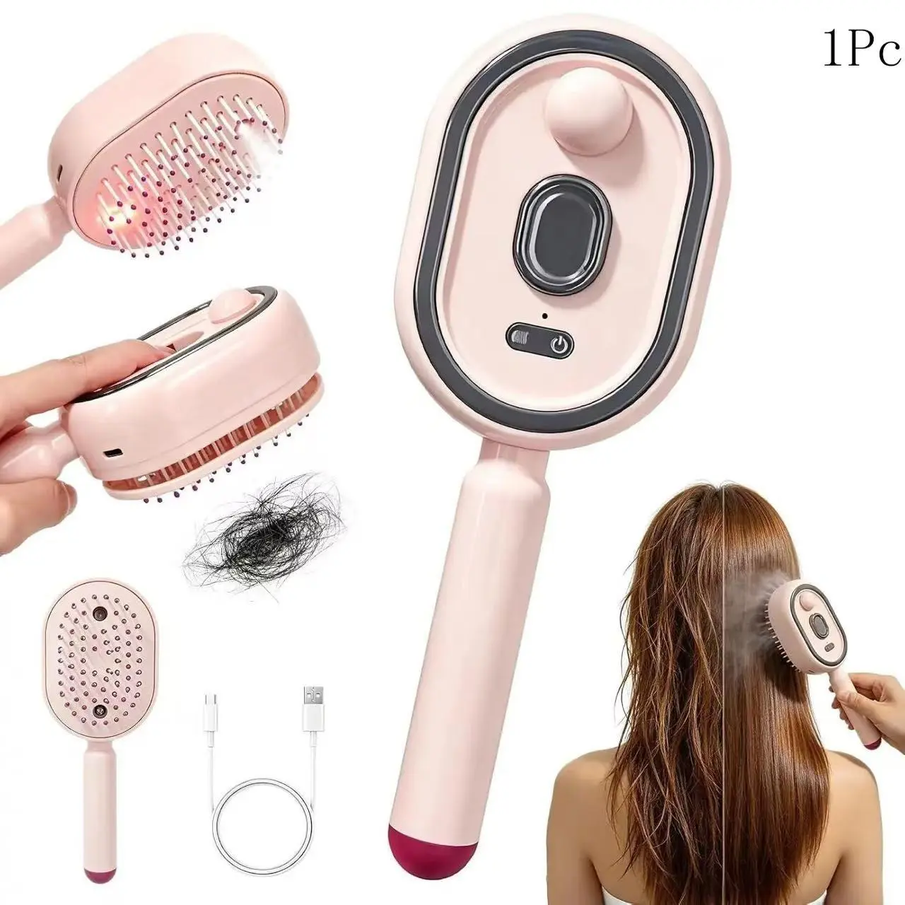 Quickly Smooth Frizzy Hair, Wireless Self-Cleaning Steam Comb, Rechargeable Warm Mist Humidifying Brush, Portable Travel Hair Care Tool, Anti Frizz Brush