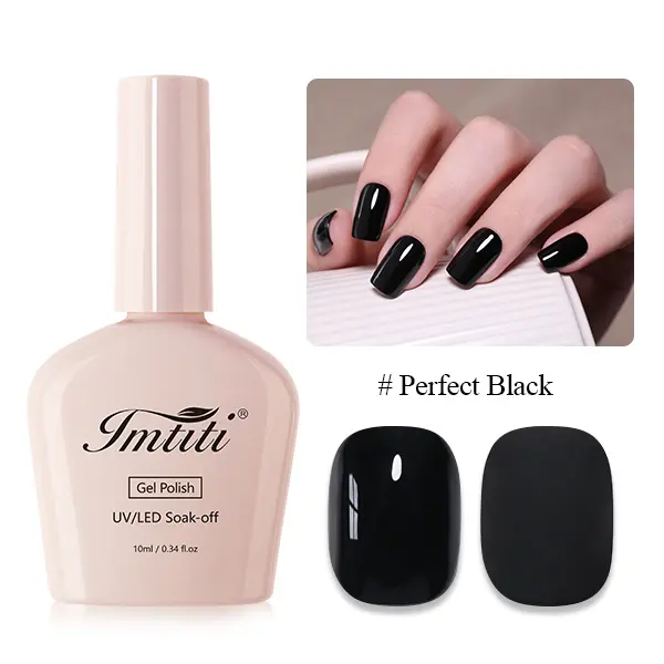 IMTITI -Simple Solid Color- Perfect BlackCollectionUV/LED   Polish, All Seasons, 10ml soak-off  long lasting quick-drying formula soft acry gel  enthusiast tpo free uv beginner woman ombre press home decor ruber nail ware sf