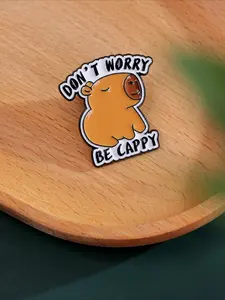 "Don't Worry Be Cappy" Cute Capybara Brooch for Women Men, Cartoon Enamel Pin, Positive Healing Fashion Decor Brooch for Party Daily Wear, Enamel Lapel Pins