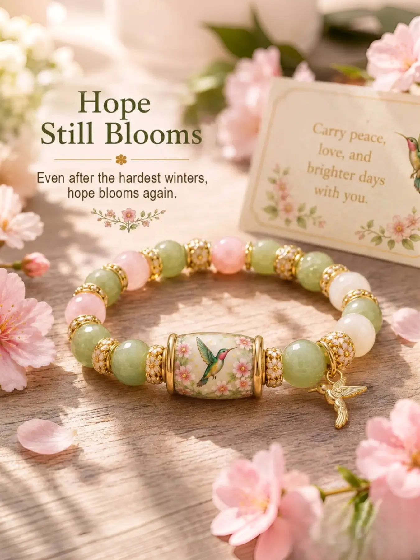 Garden Hummingbird Beaded Bracelet, Inspirational Elastic Band, Love & Peace Jewelry Gift, Perfect Choice for Her, All Seasons Cute Style