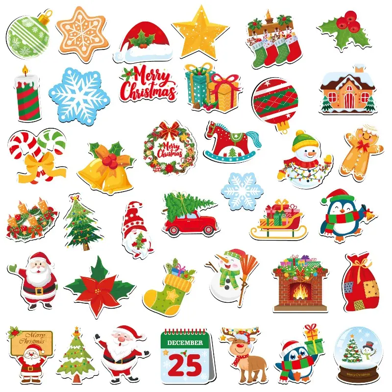 38PCSChristmas Fridge Magnets Cartoon Cute Santa Claus Holiday Party Decoration Soft Magnetic Christmas Fridge Magnets