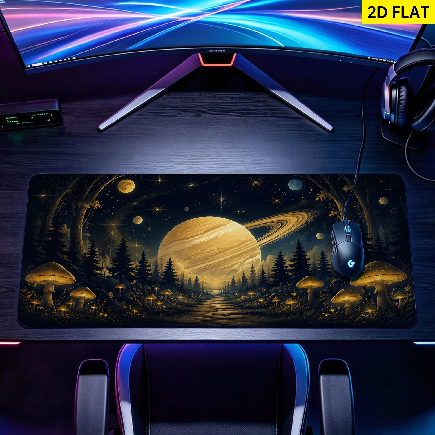 Extra Large Saturn Forest Mouse Pad, Non Slip Rubber Pad, Desktop Decoration Drotection Pad, Washable, Lock Edge Multi Size, Premium Multipurpose Mousepad For Home, Office, Gift for Family and Friends
