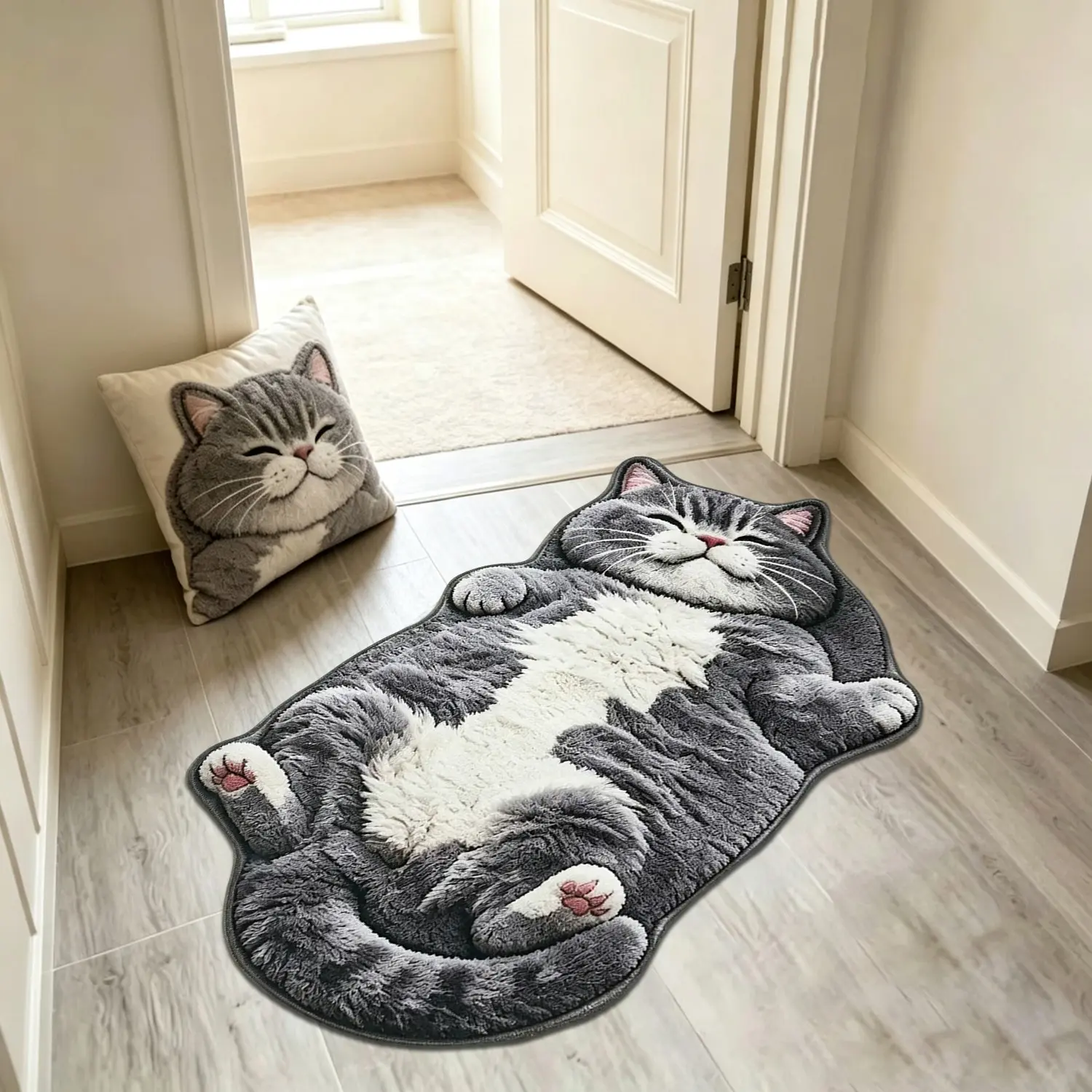 Adorable Lazy Cat Shaped Rug, Creative Cartoon Home Decor, Soft Comfortable Mat for Sofa, Coffee Table, Living Room, Bathroom