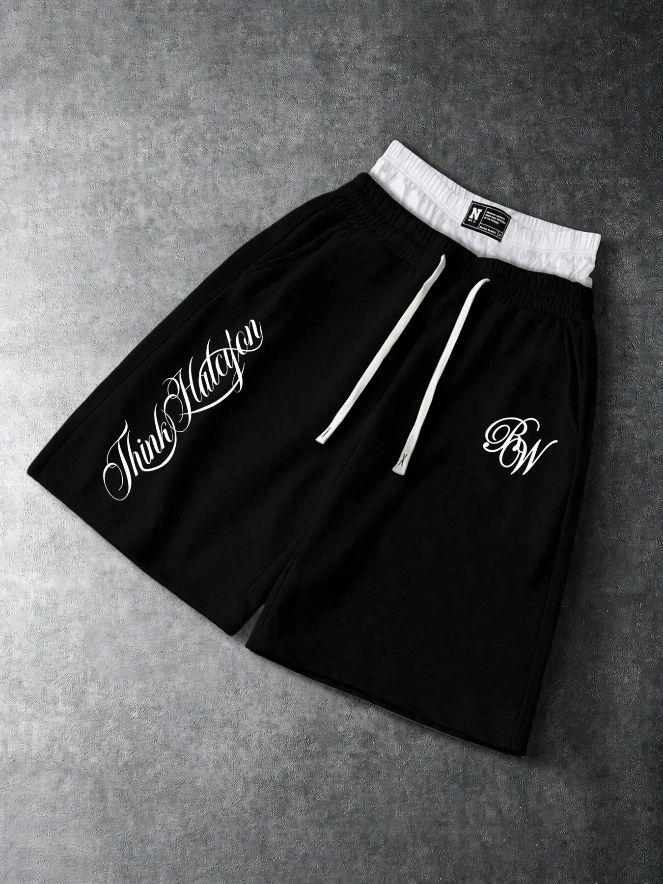 Men's Street Sweatpants Shorts, Vintage Script Print Loose Casual Pants, Elastic Drawstring Double Waist Shorts, Lightweight Comfort Sports Pants For Guys Daily Going Out