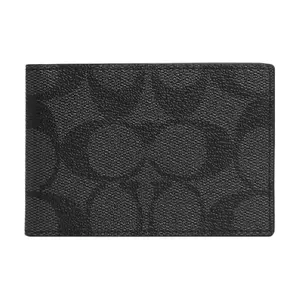 COACH Billfold Wallet for Men and Women – Classic Monogram Fold-Over Cardholder in Black