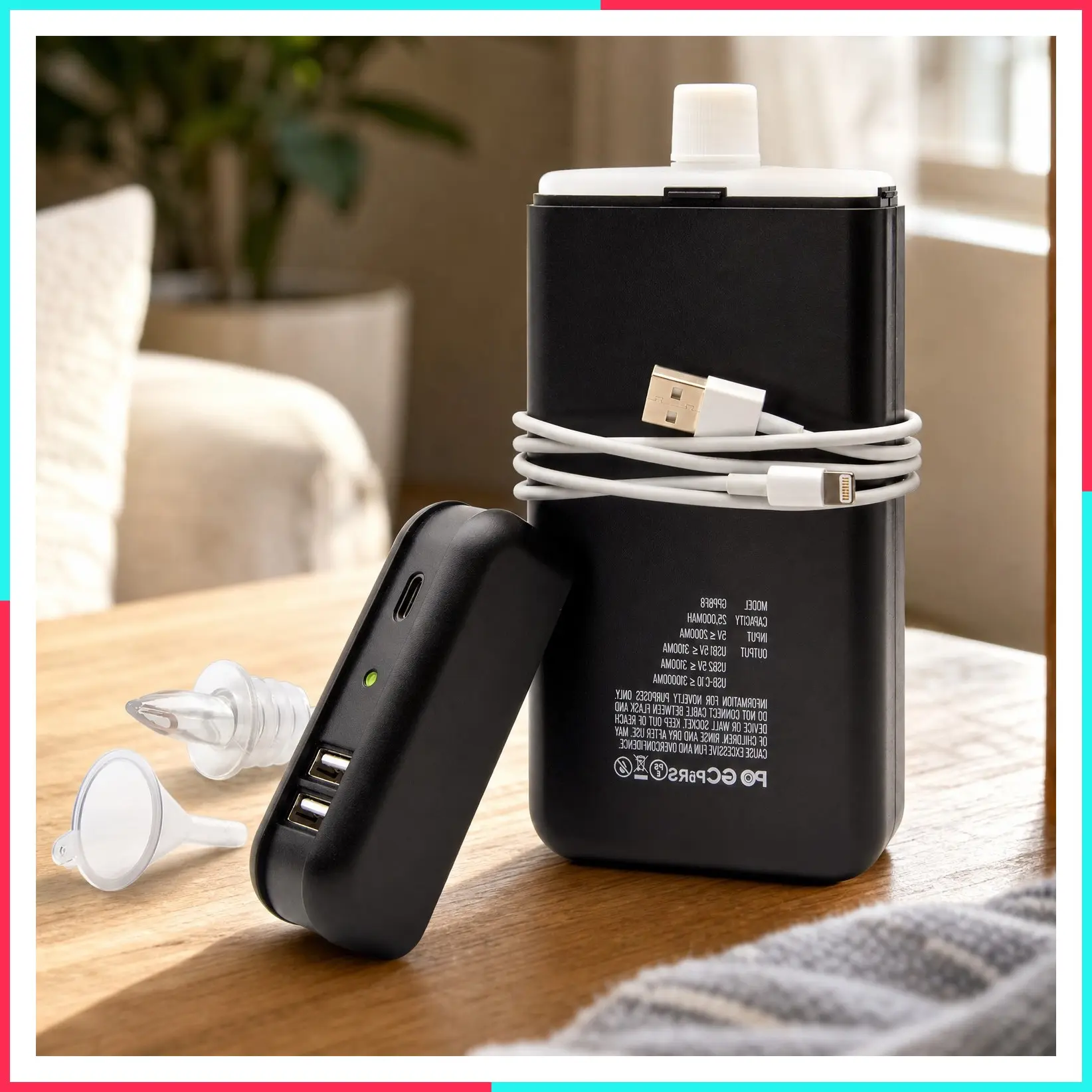 Hidden Alcohol Travel Flask Disguised as Power Bank (8 oz) – Secret Liquor Container for Beaches, Cruises & Sports Events – Includes Funnel & Spout