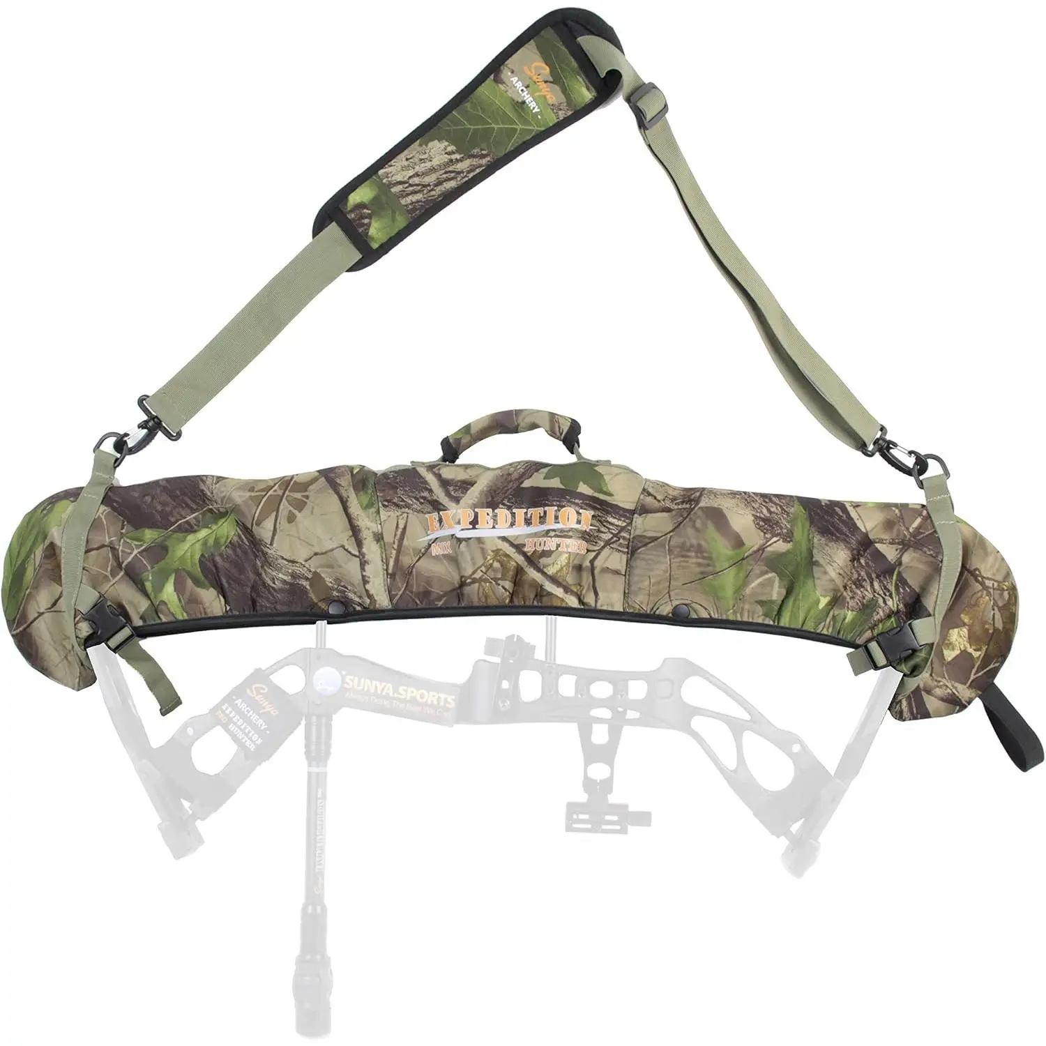 Neoprene Compound Bow Sling with 2 Switchable Carrying Modes for Silent Hunting or Fast Movement, Removable Adjustable Shoulder Strap, Camouflage Fabric