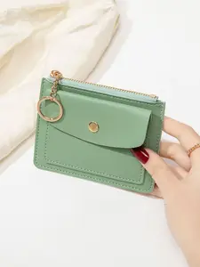 Lightweight And Portable Card Wallet, Suitable For Both Men And Women, Multifunctional Coin Purse, Zipper Compartment Can Hold Coins, Cash, Cards, Pure Color Minimalist Design, With Keychain, Suitable For Daily Use