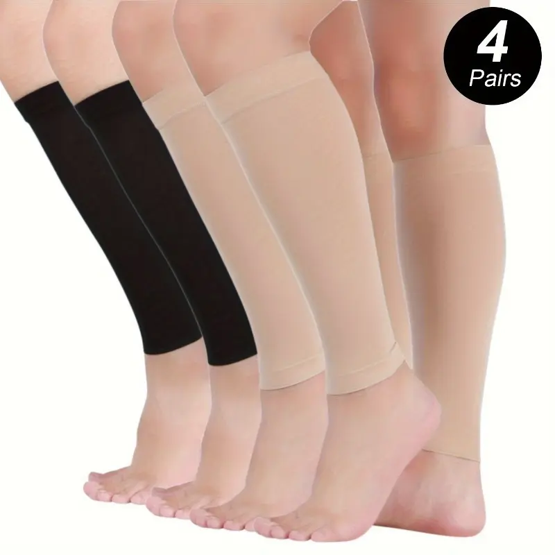 4 Pairs Women's Compression Leg Sleeves, Breathable Athletic Calf Support for Running, Gym Workouts & Outdoor Activities, Leg Sleeve