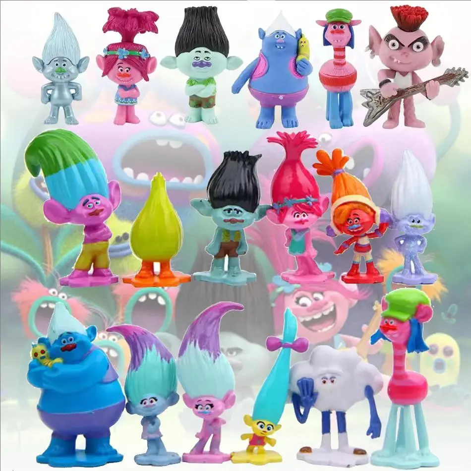 12PCS Trolls Branch Critter Skitter Figure Cool Cute Kawaii Anime Figure Toy Doll Model Decoration Birthday Gifts