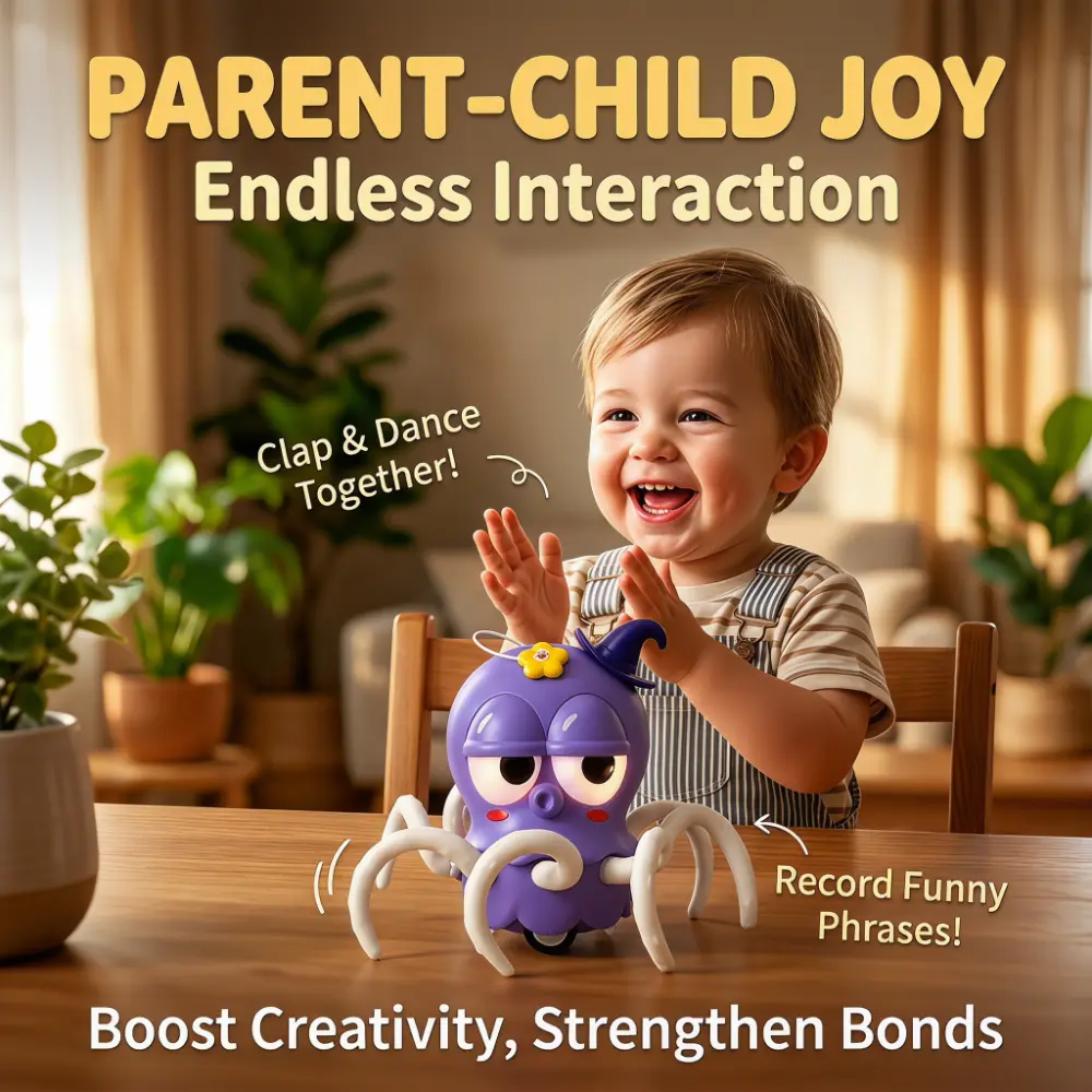 Interactive dancing octopus toy featuring music, lights, fun voice mimicry, and smart obstacle avoidance; ideal for tummy time and learning to crawl—a moving toy perfect as a birthday or holiday gift for toddlers, boys, and girls.