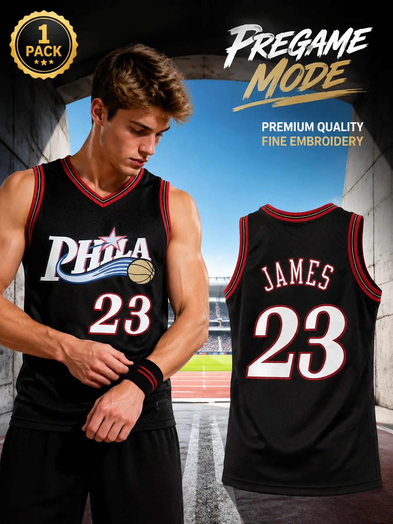 Men's #23 Phila Basketball Jersey Exquisite Embroidered Jerseys Premium Quality V-Neck Mesh Tank Top Breathable Sportswear