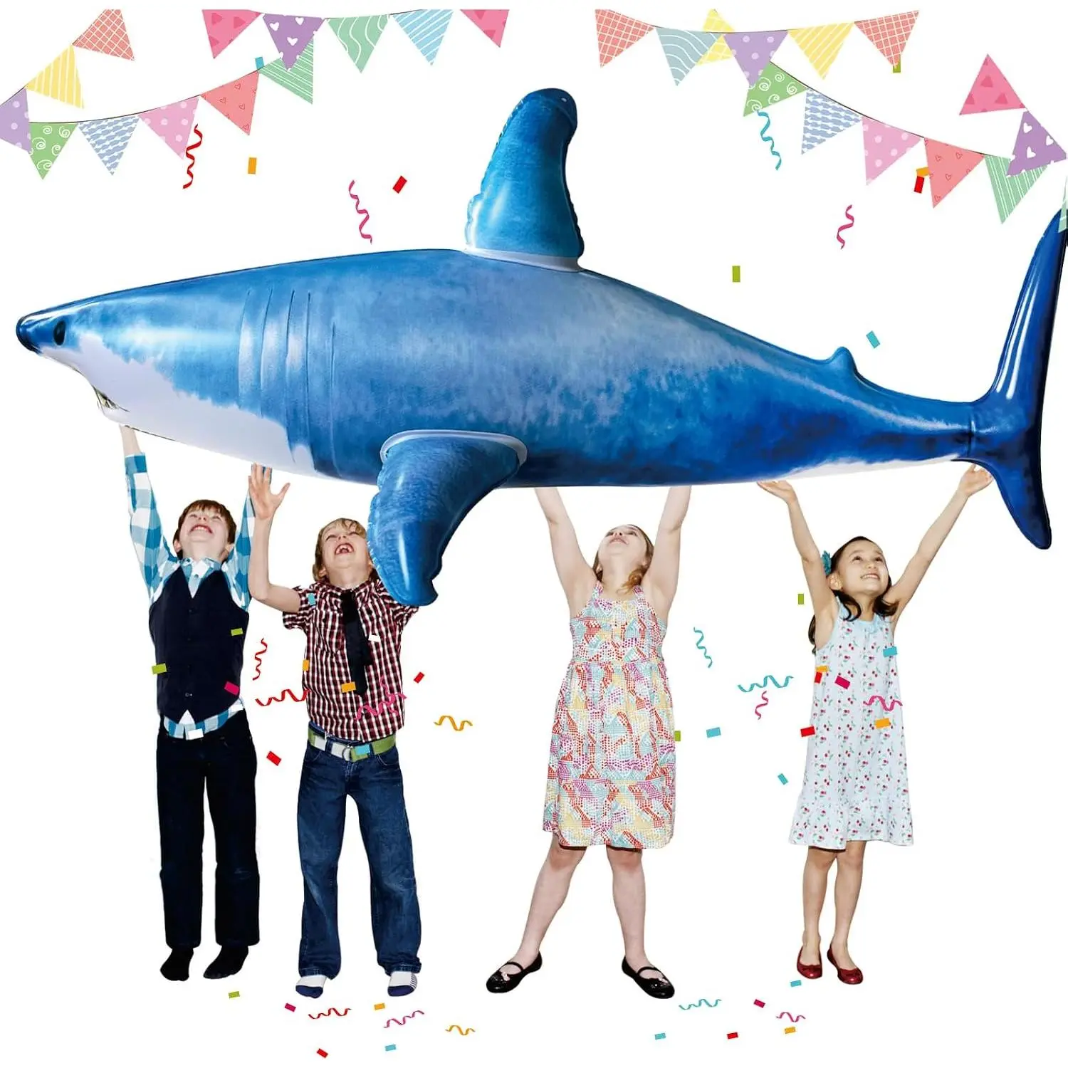 Extra Large Inflatable Shark Pool Toy, 79 Inch Blow Up Shark Pool Birthday Party Decorations, Inflatable Animal Party Favors Supplies Gift for Kids Adults