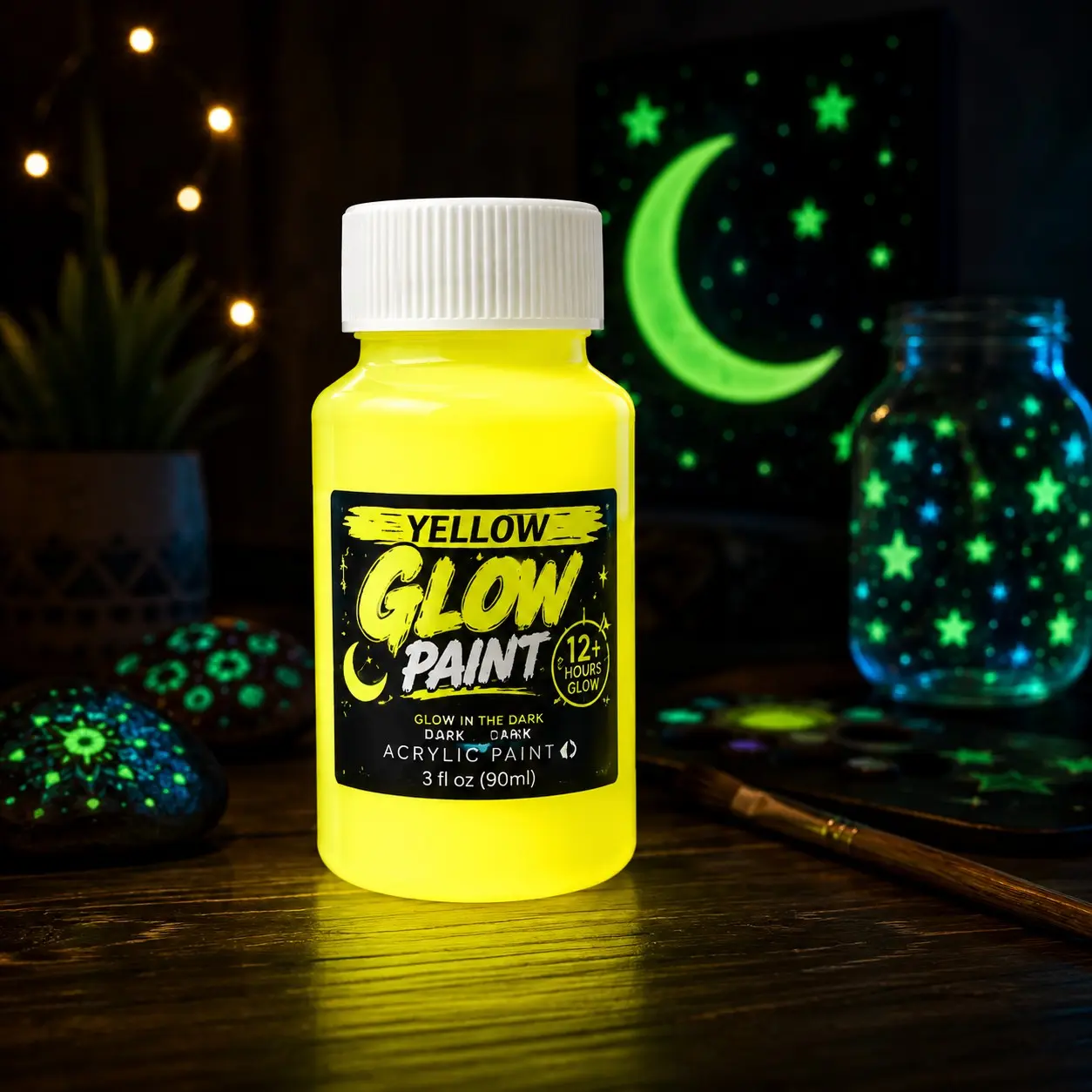 100g Glow in the Dark Acrylic Paint Set - Premium Strontium Aluminate Formula, Lab-Tested 12+ Hours Ultra Long-Lasting Glow, Vibrant Day-Visible Neon Paints for DIY, Wall Art & Crafts, Art Craft Supplies (Non-Toxic)