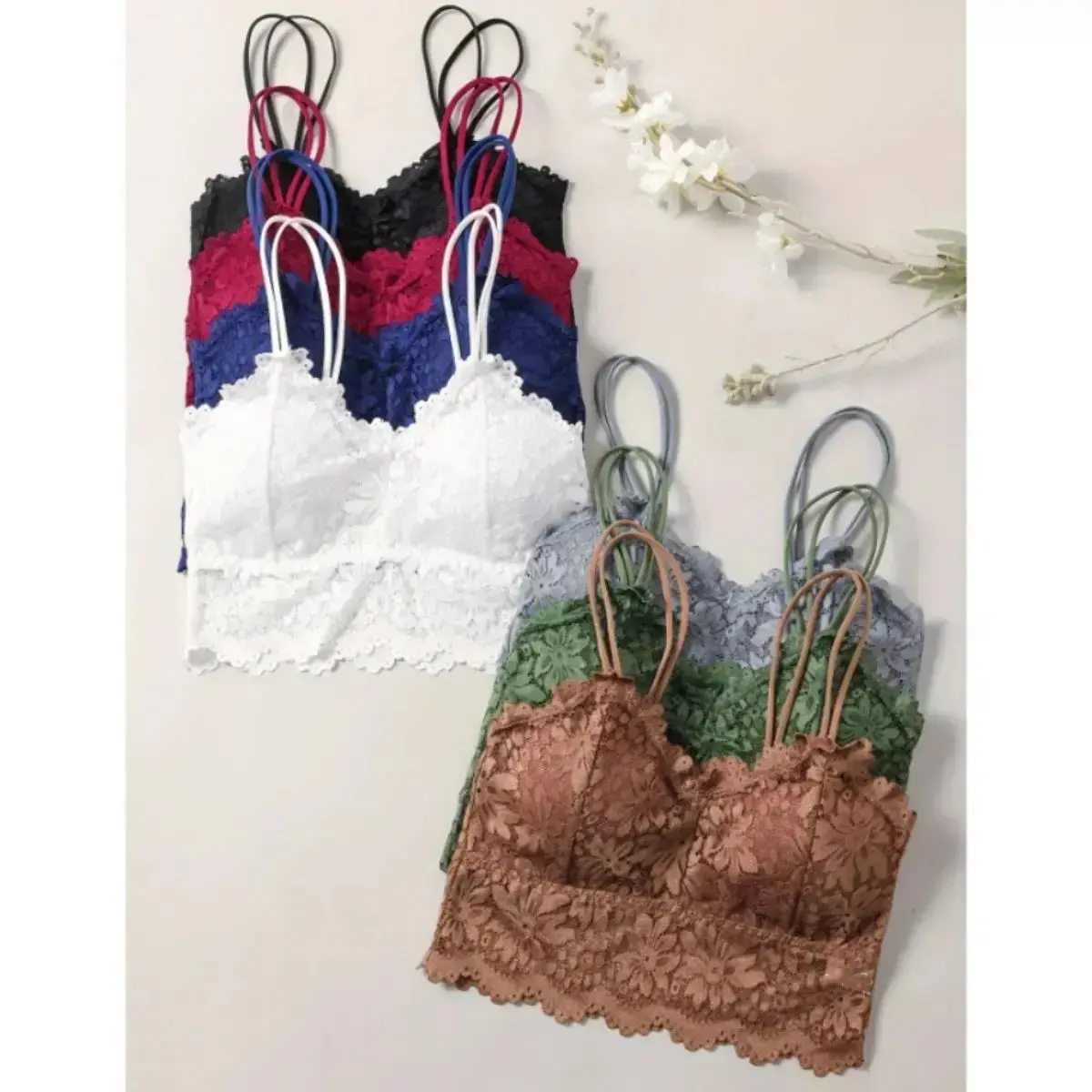 Women's Lace Trim Bralette - Sunflower Embroidery, Lacy, Wireless Straps, No Underwire, Soft Lace, Backless, Strapless, No Padding, Basic, Minimalist Casual, Skin-Friendly, Comfortable Lingerie, Daily Wear Sports Underwear