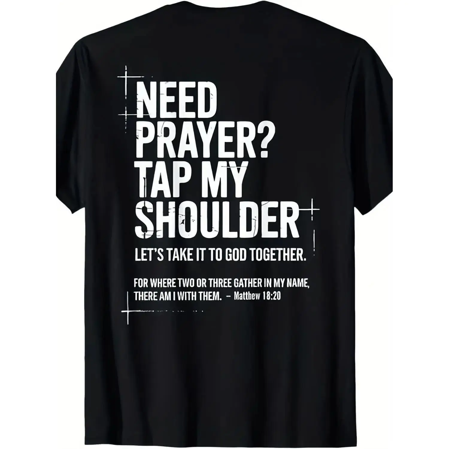 Men's Christian Bible Verse Graphic Short-Sleeve Crew Neck T-Shirt - CVC Cotton Blend, Faith-Based Bold Prayer Quote, Cross Accent, Fitted, All Seasons Casual Plain Print Sports Top, Tshirt