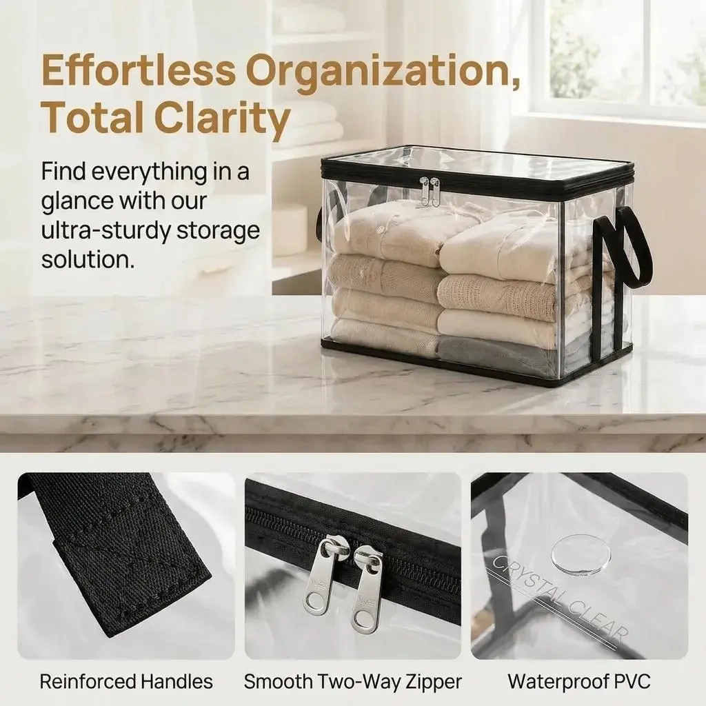 Large Clear Heavy-Duty Storage Box with Hinged Lid – Durable, Spacious Organizer for Home, Moving, Garage, and Attic Storage