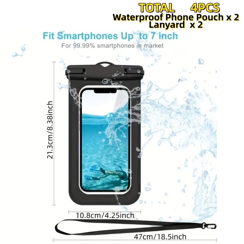 4-Piece Set [2 Waterproof Phone Pouches with 2 Lanyards] – Universal Waterproof Phone Pouch – Waterproof Phone Case Compatible with iPhone 17, 16, 15, 14, 13, 12, 11 Pro Max, XS, Plus, and Galaxy Phones Up to 7.0 Inches – Waterproof Phone Dry Bag