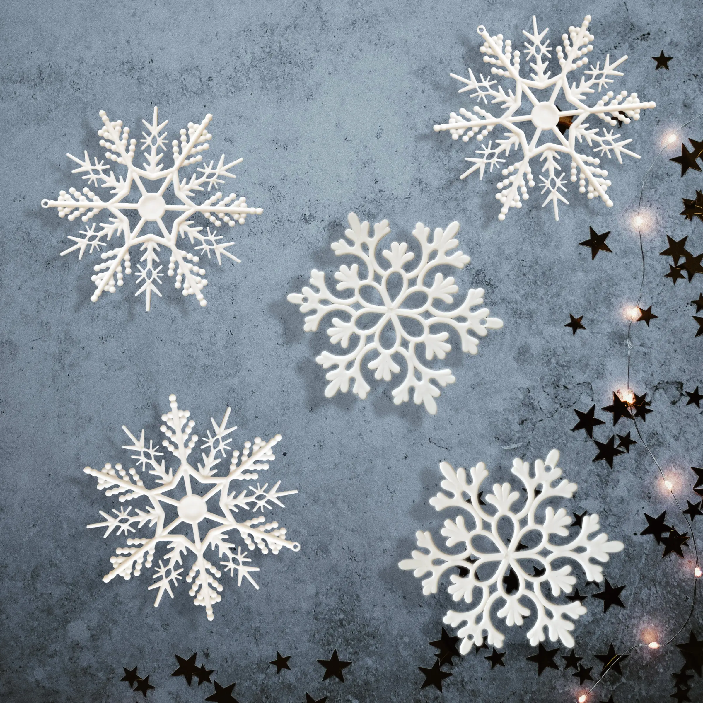 12/24pcs Large Snowflake Decorations, 10cm Plastic Glitter Snowflakes, Indoor Outdoor Holiday Decor, Christmas Tree Window Room Decor