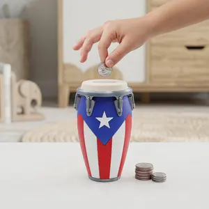 Mini Conga Drum Shape Piggy Bank, Creative Flag Design, Detachable Top, Home Decor, Ideal Gift for Collectors, Unique Savings Jar
