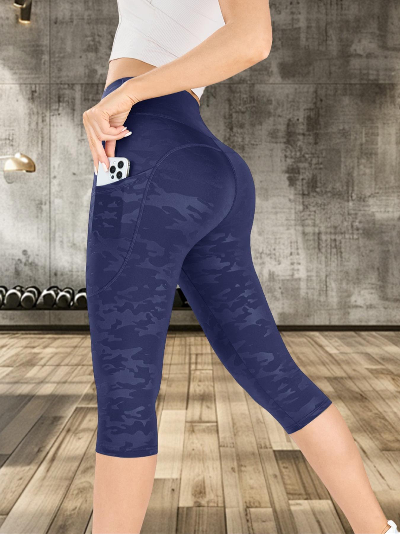 Women's Camo Print Cropped Sports Capri Pants, Casual Comfy Breathable Skinny Capri Leggings for Yoga Gym Workout Running, Ladies Sportswear for Spring & Summer